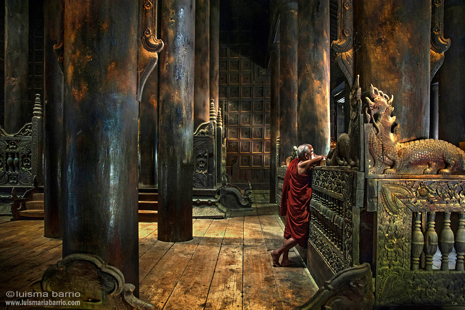 wooden monastery burma myanmar monk buda